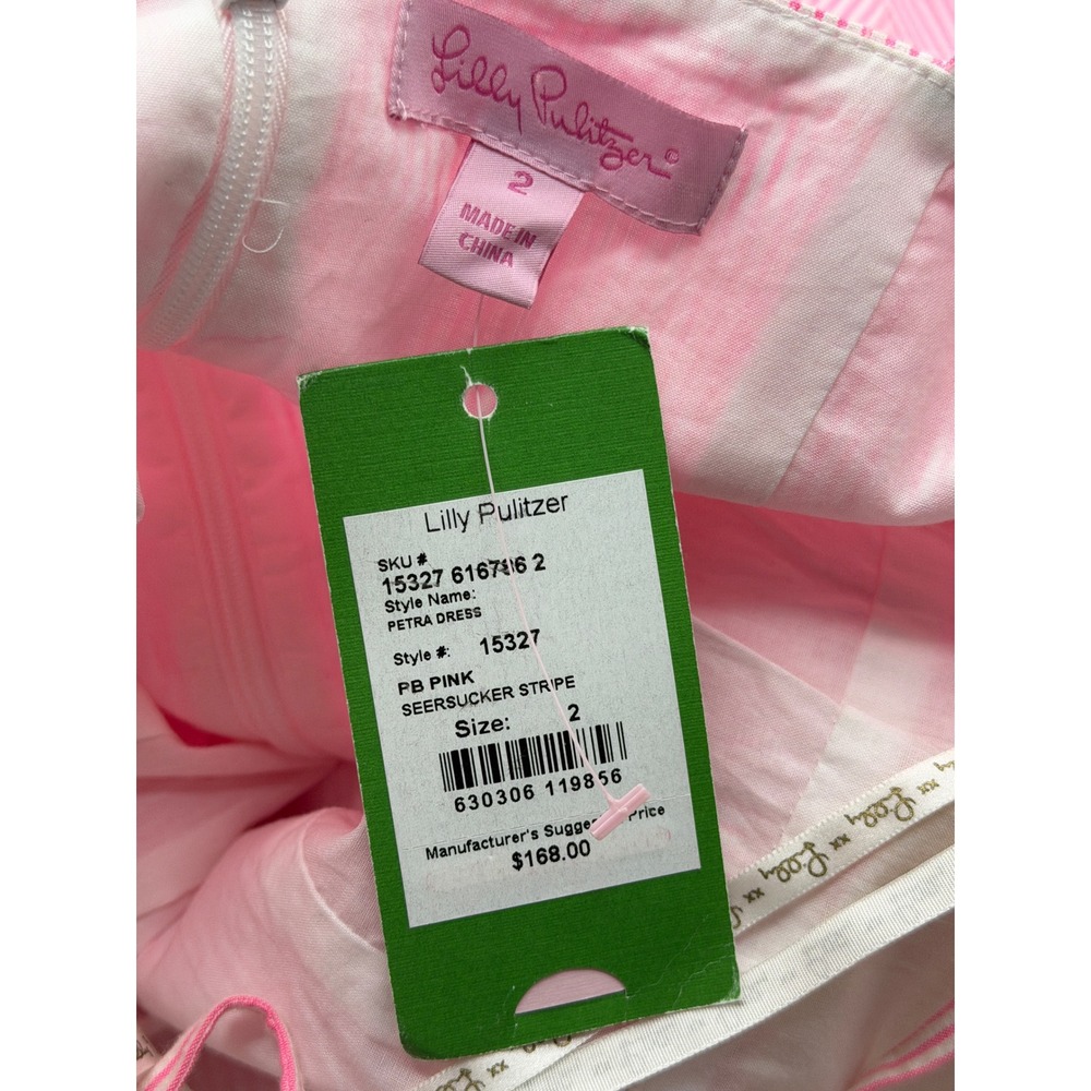 Lilly Pulitzer Petra Dress Womens 2 PB Pink Seersucker Stripe Bow Front Mini NEW - Picture 7 of 11
